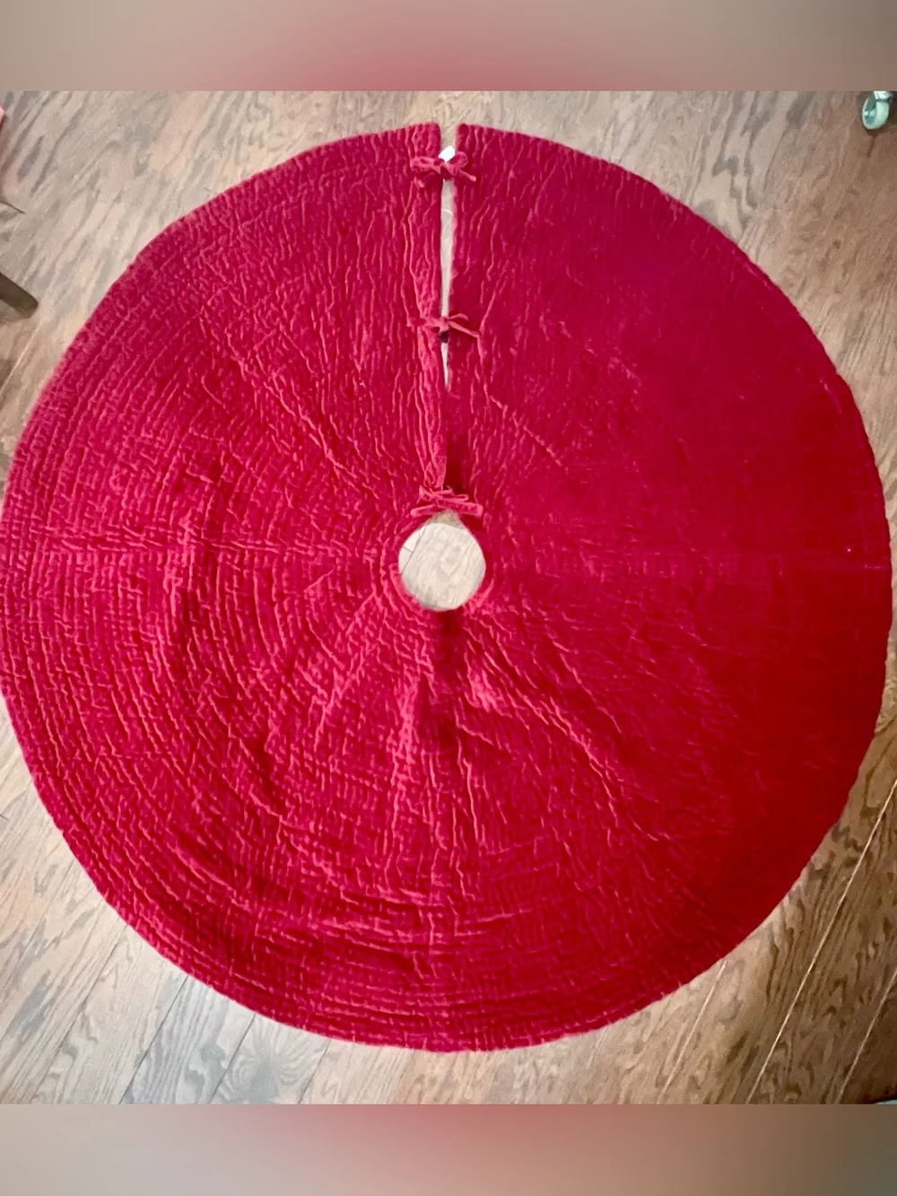 PotteryBarn Quilted Velvet Christmas Tree Skirt in Deep Burgundy
